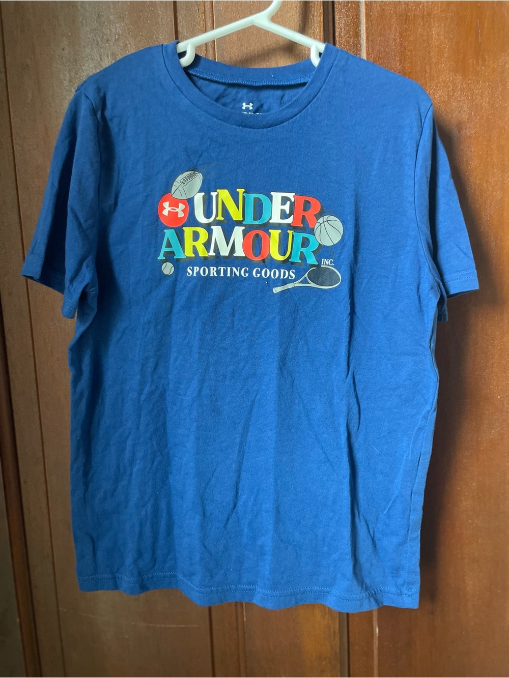 Under Armour boys youth small short sleeve blue shirt